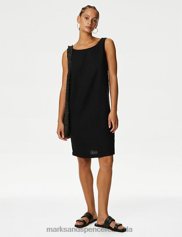 Marks and Spencer Canada - Women Black Clothing Marks & Spencer Linen Rich Knee Length Shift Dress 20VTD1283