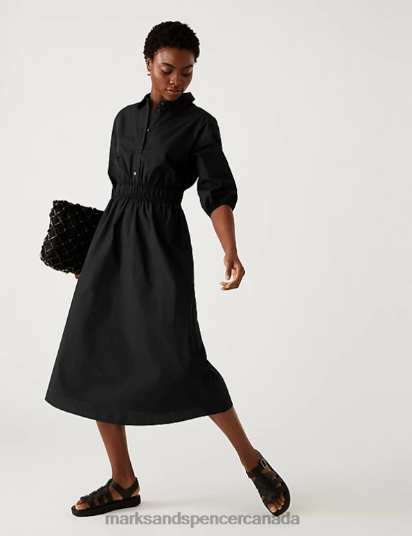 Marks and Spencer Canada - Women Black Clothing Marks & Spencer Pure Cotton Midi Shirt Dress 20VTD2155