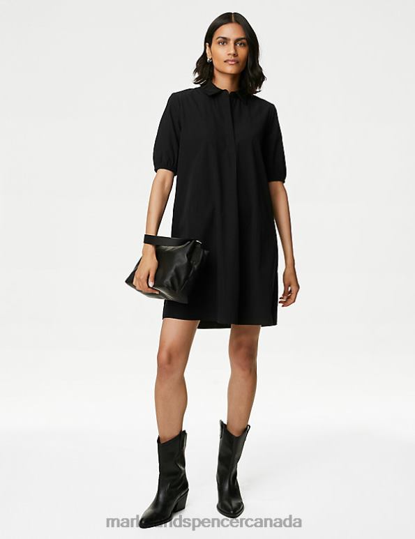 Marks and Spencer sale - Women Black Clothing Marks & Spencer Pure Cotton Puff Sleeve Mini T-Shirt Dress 20VTD1027