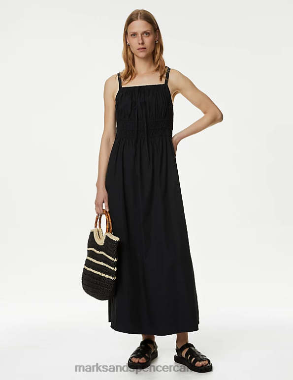 Marks and Spencer Canada - Women Black Clothing Marks & Spencer Smocked Strappy Midaxi Dress 20VTD846