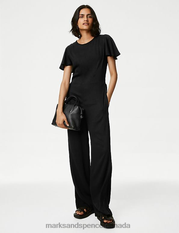 Women Black Clothing Marks & Spencer Tie Neck Frill Detail Jumpsuit 20VTD1111 - Marks and Spencer online