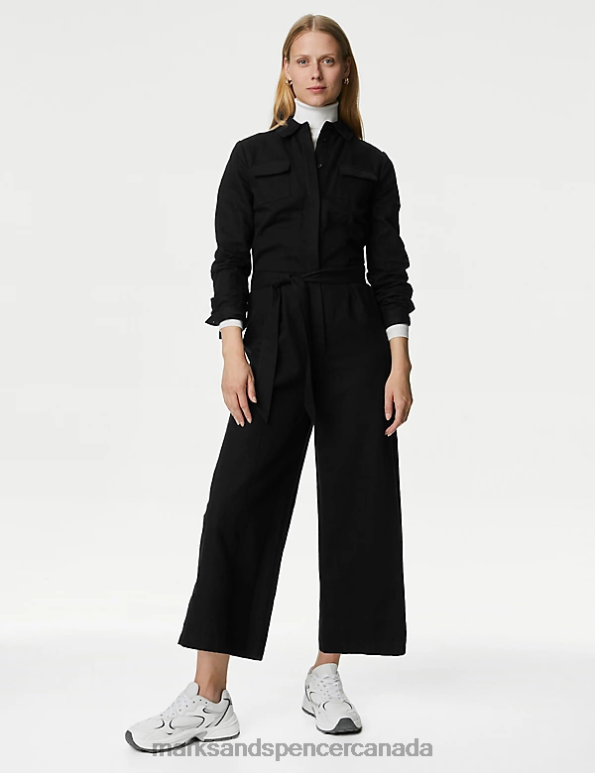 Marks and Spencer Canada - Women Black Denim Clothing Marks & Spencer Denim Utility Jumpsuit 20VTD2288