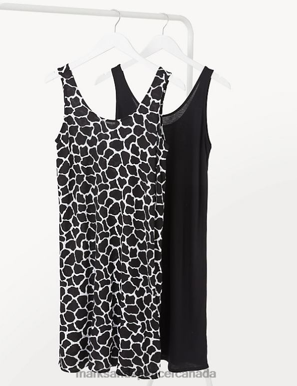 Women Black Mix Clothing Marks & Spencer 2pk Jersey Knee Length Slip Dresses 20VTD3070 - Marks and Spencer Canada locations