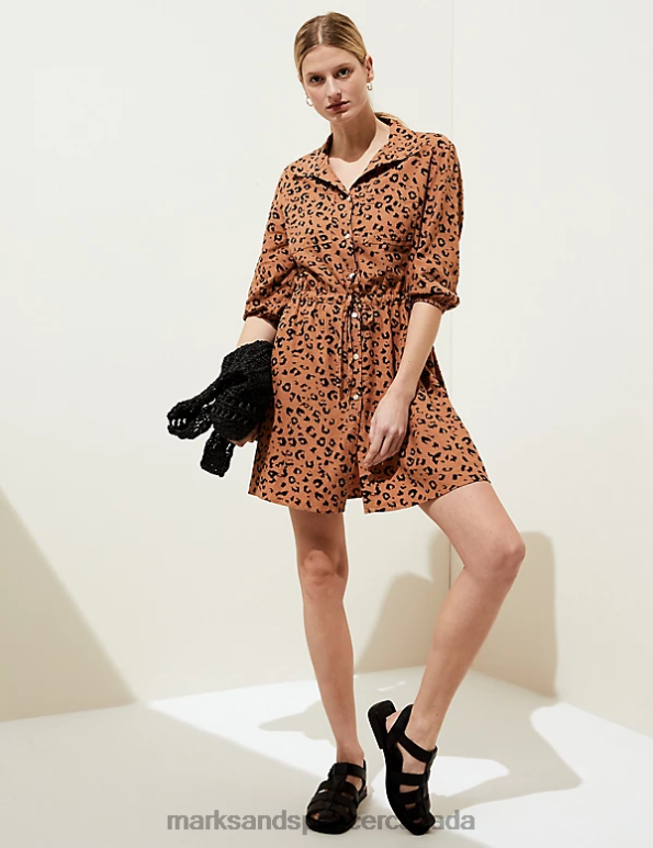 Women Black Mix Clothing Marks & Spencer Linen Rich Animal Print Mini Shirt Dress 20VTD2860 - Marks and Spencer Canada locations