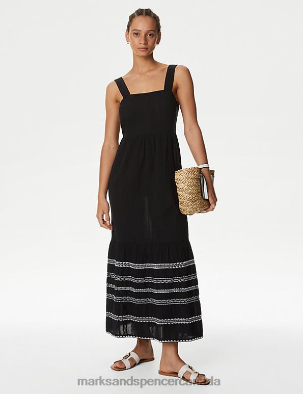 Marks and Spencer Canada - Women Black Mix Clothing Marks & Spencer Pure Cotton Embroidered Midaxi Beach Dress 20VTD621