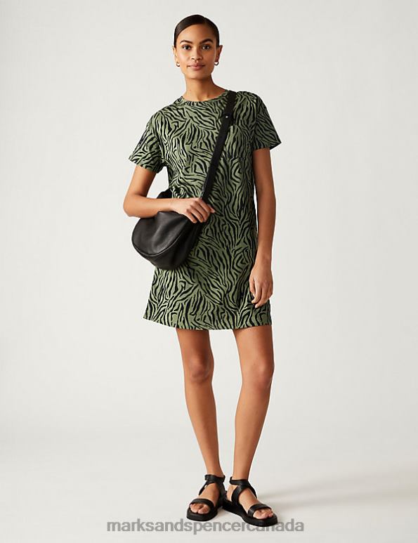 Women Black Mix Clothing Marks & Spencer Pure Cotton Printed Mini T-Shirt Dress 20VTD1190 - Marks and Spencer Canada locations