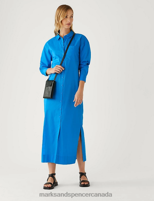 Women Blue Clothing Marks & Spencer Pure Cotton Midaxi Shirt Dress 20VTD1848 - Marks and Spencer Canada locations