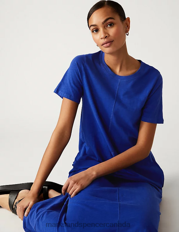 Marks and Spencer Canada - Women Blue Clothing Marks & Spencer Pure Cotton Round Neck Midaxi T-Shirt Dress 20VTD1413