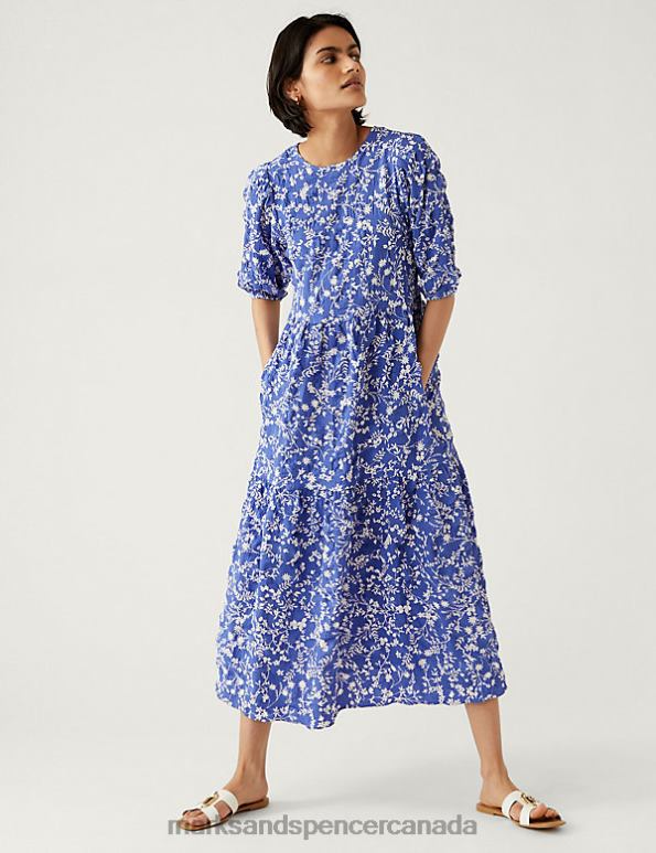 Marks and Spencer Canada - Women Blue Mix Clothing Marks & Spencer Printed Textured Midi Tiered Dress 20VTD87