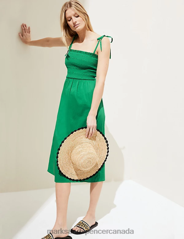 Women Bright Green Clothing Marks & Spencer Pure Cotton Square Neck Midi Beach Dress 20VTD2869 - Marks and Spencer outlet