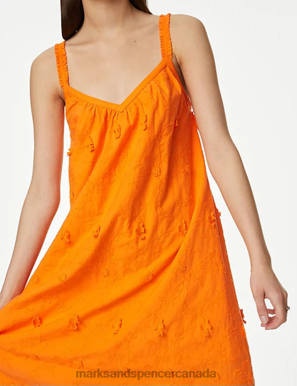 Women Bright Orange Clothing Marks & Spencer Pure Cotton Floral Textured Slip Dress 20VTD1001 - Marks and Spencer outlet