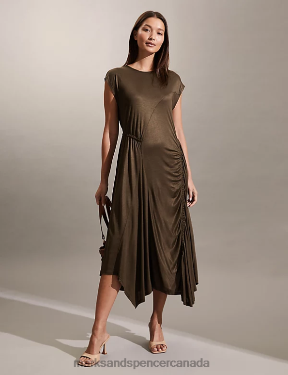 Women Brown Clothing Marks & Spencer Ruched Midi Shift Dress 20VTD2011 - Marks and Spencer online