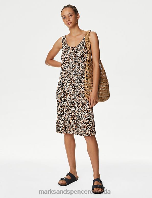 Marks and Spencer near me - Women Brown Mix Clothing Marks & Spencer Jersey Printed Knee Length Slip Dress 20VTD2717