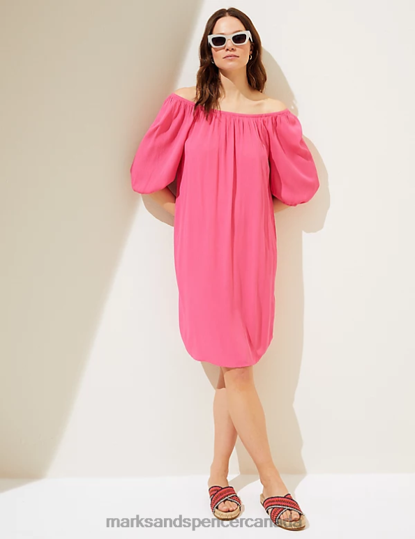 Marks and Spencer near me - Women Bubblegum Clothing Marks & Spencer Bardot Knee Length Shift Dress 20VTD2176