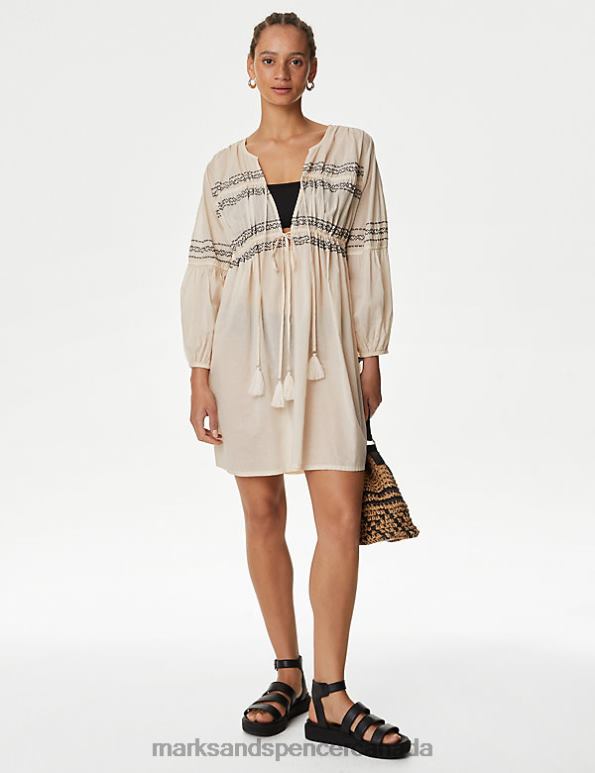 Marks and Spencer sale - Women Calico Clothing Marks & Spencer Pure Cotton Embroidered V-Neck Beach Dress 20VTD1428