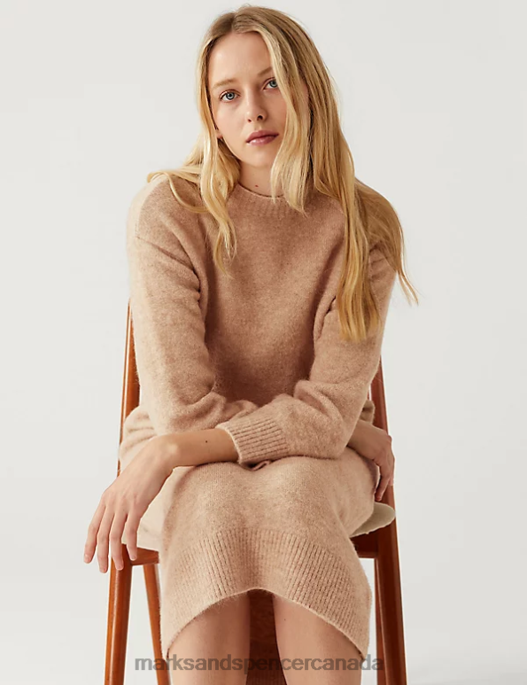 Marks and Spencer near me - Women Camel Clothing Marks & Spencer Knitted Crew Neck Dress 20VTD724