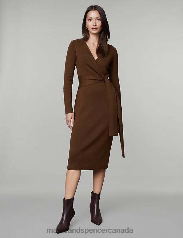 Women Camel Clothing Marks & Spencer Pure Merino Wool Knitted V-Neck Midi Dress 20VTD1035 - Marks and Spencer Canada locations