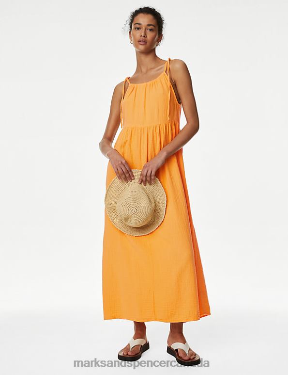 Marks and Spencer Canada - Women Clementine Clothing Marks & Spencer Pure Cotton Square Neck Midaxi Beach Dress 20VTD935