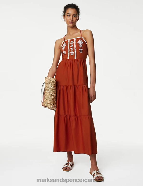 Marks and Spencer Canada - Women Copper Clothing Marks & Spencer Pure Cotton Embroidered Midaxi Beach Dress 20VTD1061