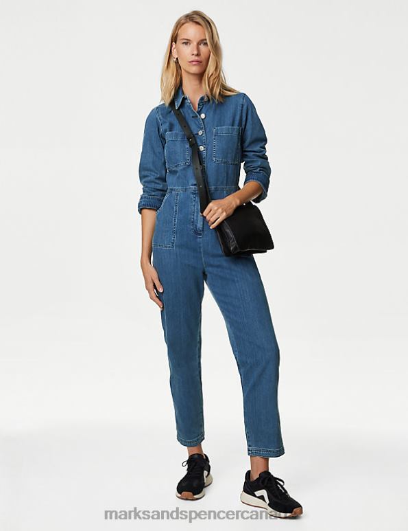 Women Denim Clothing Marks & Spencer Button Front Long Sleeve Jumpsuit 20VTD117 - Marks and Spencer outlet