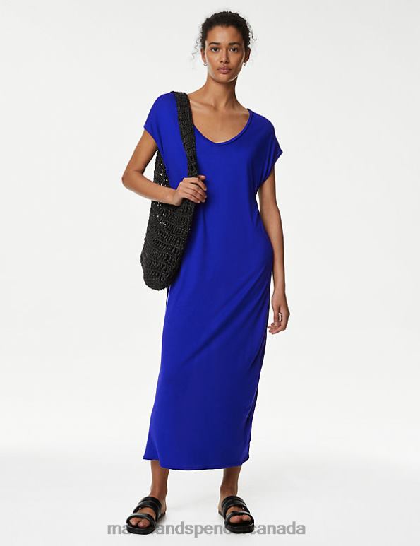 Women Electric Blue Clothing Marks & Spencer Jersey V-Neck Midi T-Shirt Dress 20VTD2345 - Marks and Spencer Canada locations