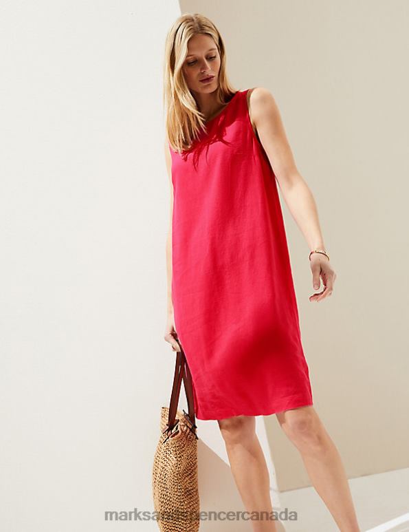 Women Fuchsia Clothing Marks & Spencer Linen Rich Knee Length Shift Dress 20VTD921 - Marks and Spencer Canada locations