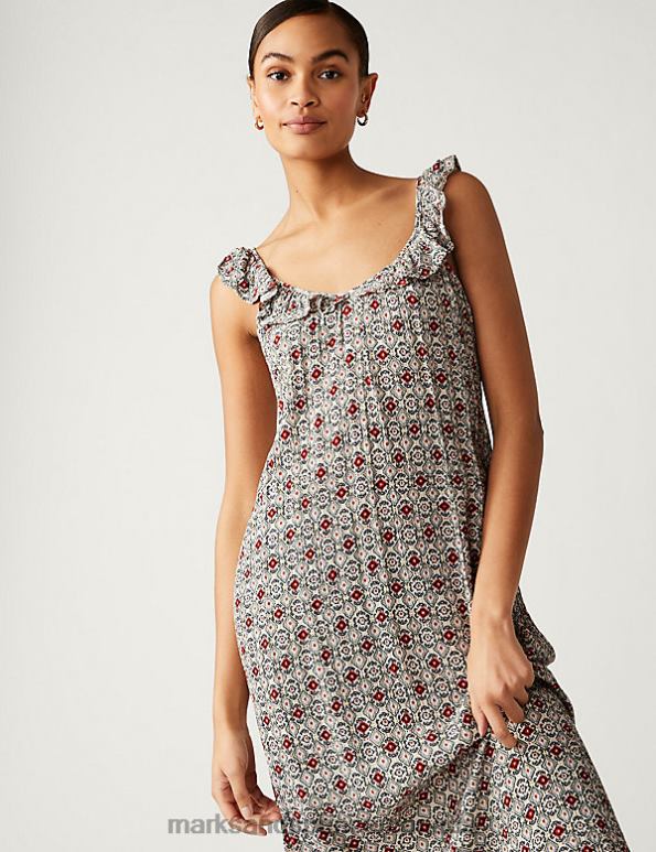 Women Grey Mix Clothing Marks & Spencer Printed Square Neck Midaxi Column Dress 20VTD2736 - Marks and Spencer Canada locations