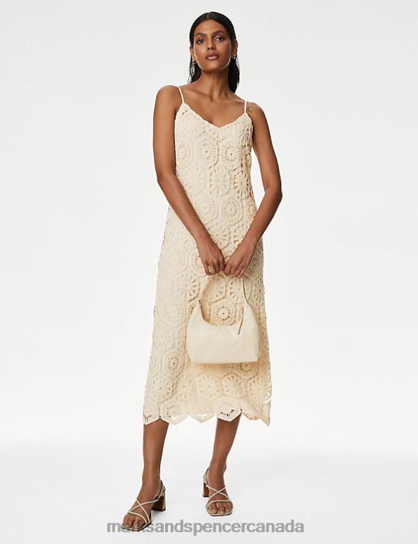 Marks and Spencer sale - Women Ivory Clothing Marks & Spencer Cotton Rich Textured Midi Slip Dress 20VTD2546