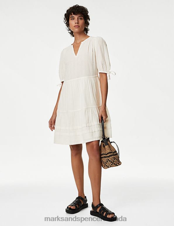 Women Ivory Clothing Marks & Spencer Pure Cotton V-Neck Mini Tiered Dress 20VTD2322 - Marks and Spencer Canada locations