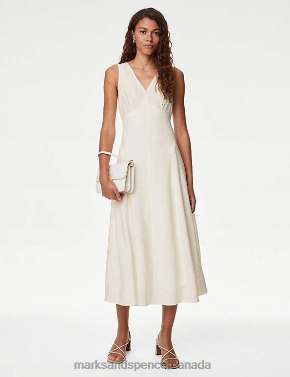 Marks and Spencer sale - Women Ivory Clothing Marks & Spencer V-Neck Midi Dress 20VTD809