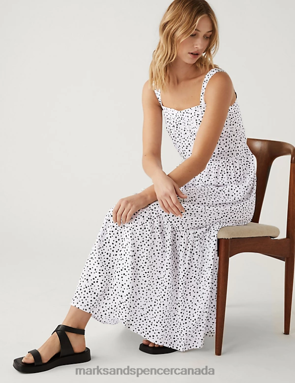 Marks and Spencer Canada - Women Ivory Mix Clothing Marks & Spencer Printed Square Neck Midaxi Cami Dress 20VTD1601