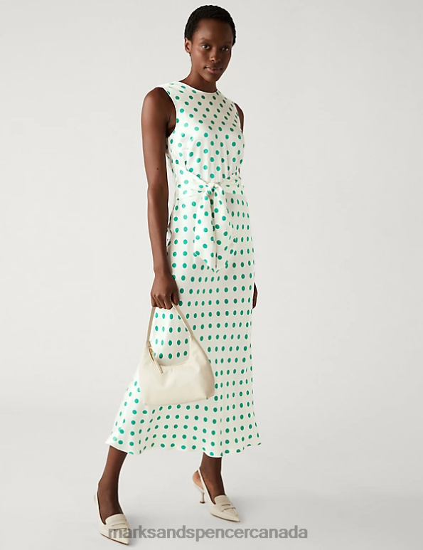 Marks and Spencer sale - Women Ivory Mix Clothing Marks & Spencer Satin Polka Dot Tie Midaxi Column Dress 20VTD126