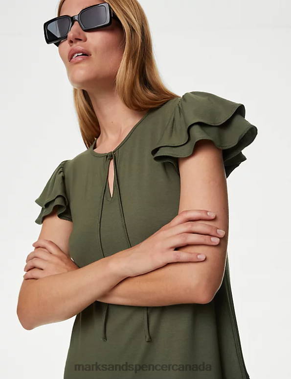 Marks and Spencer sale - Women Khaki Clothing Marks & Spencer Jersey Tie Neck Mini Smock Dress 20VTD1531