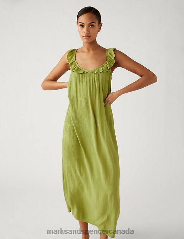 Women Khaki Clothing Marks & Spencer Round Neck Frill Detail Midaxi Cami Dress 20VTD2550 - Marks and Spencer online