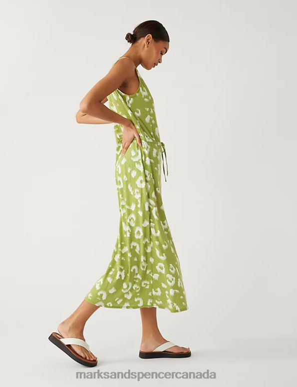 Marks and Spencer near me - Women Khaki Mix Clothing Marks & Spencer Linen Rich Printed Midaxi Waisted Dress 20VTD2944