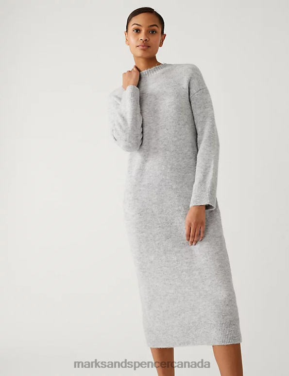 Marks and Spencer Canada - Women Light Grey Clothing Marks & Spencer Knitted Crew Neck Dress 20VTD1119