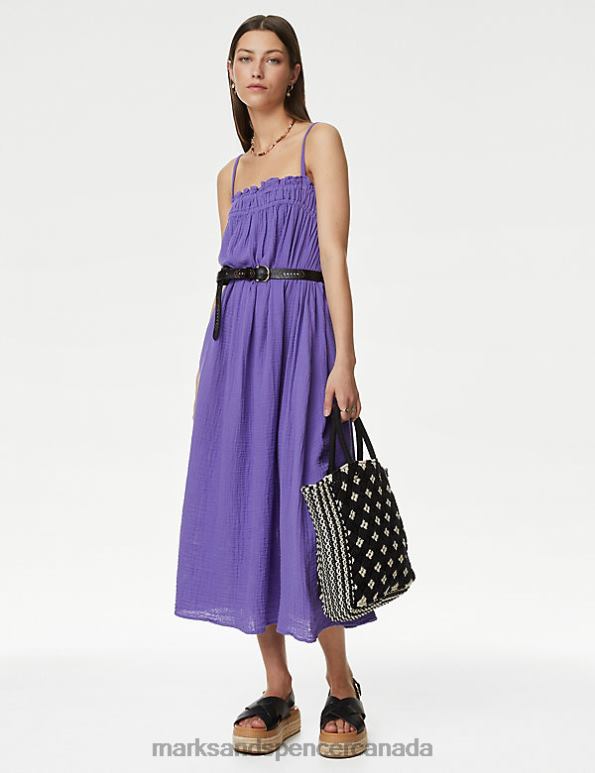 Marks and Spencer sale - Women Lilac Clothing Marks & Spencer Pure Cotton Textured Square Neck Dress 20VTD267