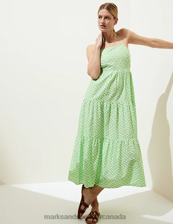 Women Lime Mix Clothing Marks & Spencer Pure Cotton Printed Midaxi Beach Dress 20VTD1491 - Marks and Spencer outlet