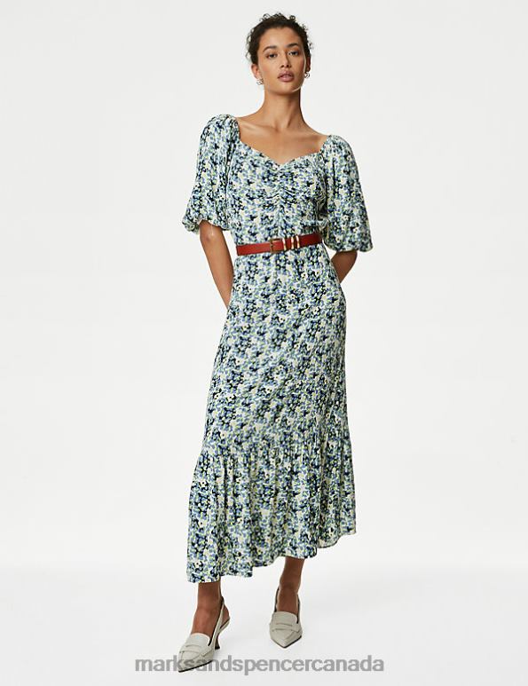 Marks and Spencer Canada - Women Multi Clothing Marks & Spencer Floral V-Neck Midaxi Tea Dress 20VTD385