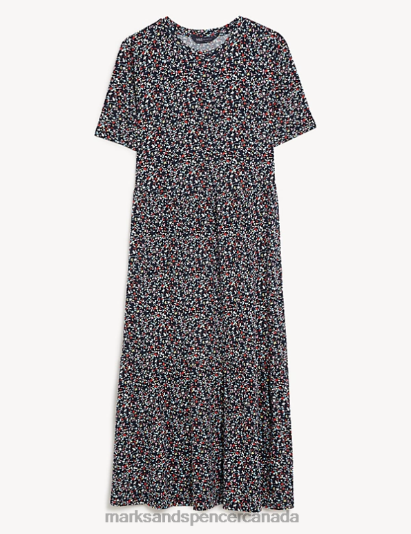 Marks and Spencer sale - Women Multi Clothing Marks & Spencer Jersey Printed Round Neck Midi Tiered Dress 20VTD893