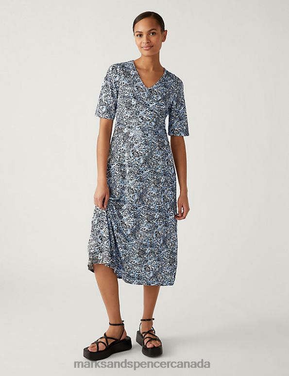 Women Multi Clothing Marks & Spencer Jersey Printed V-Neck Midi Wrap Dress 20VTD1439 - Marks and Spencer outlet