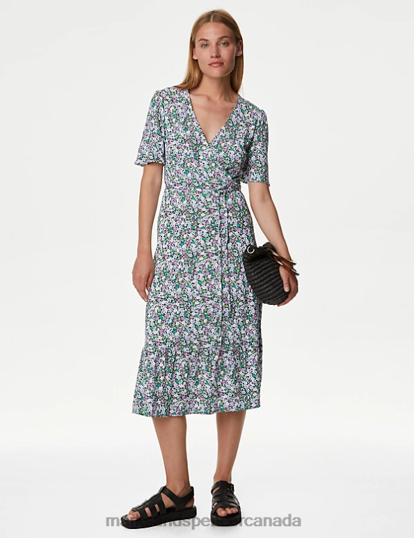 Marks and Spencer sale - Women Multi Clothing Marks & Spencer Jersey Printed V-Neck Midi Wrap Dress 20VTD445