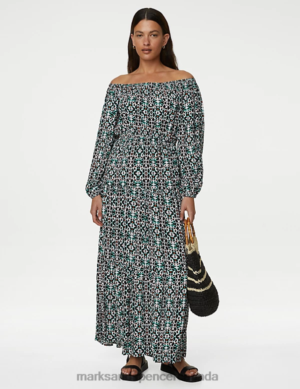 Marks and Spencer sale - Women Multi Clothing Marks & Spencer Printed Bardot Midaxi Dress 20VTD2616