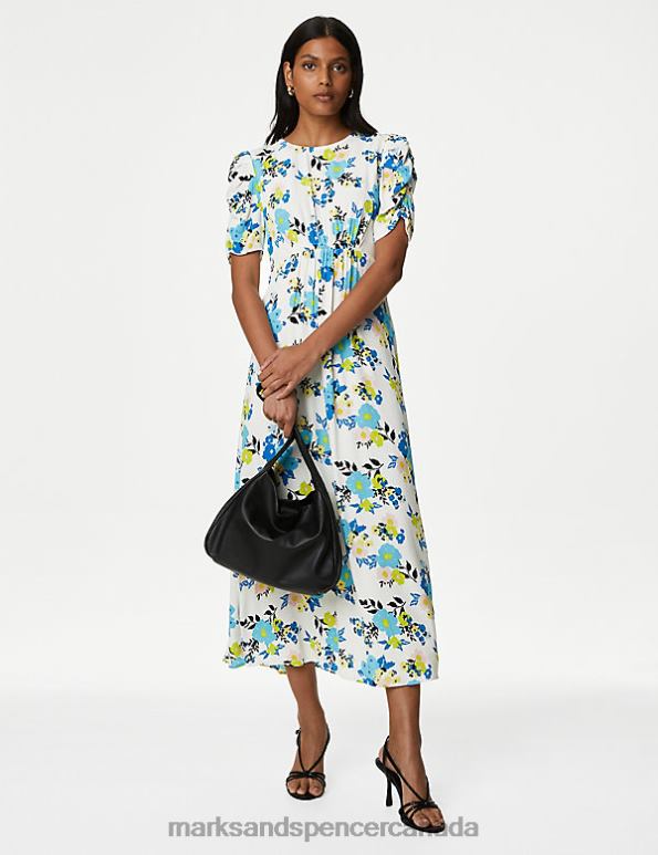 Women Multi Clothing Marks & Spencer Printed Cut Out Detail Midi Tea Dress 20VTD533 - Marks and Spencer Canada locations