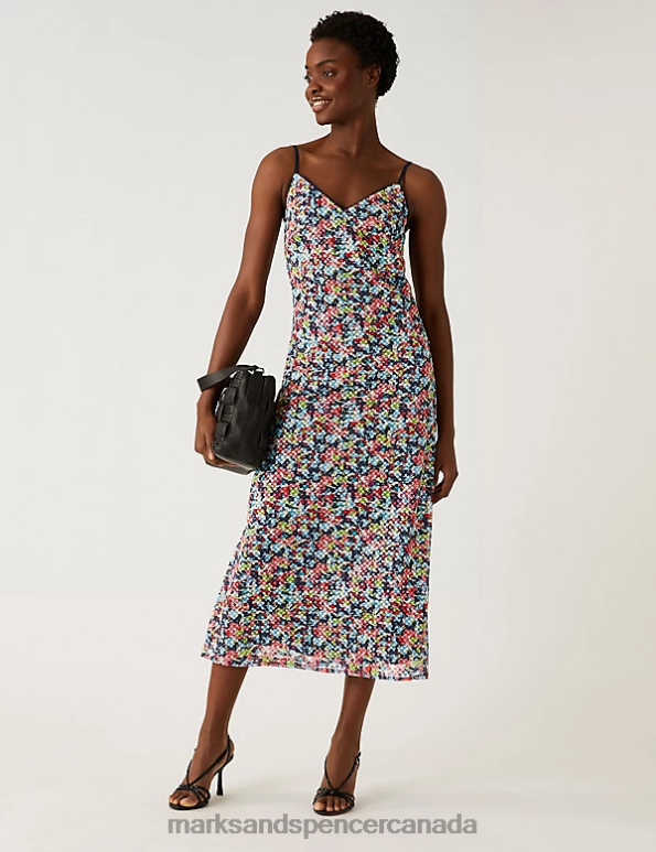 Marks and Spencer sale - Women Multi Clothing Marks & Spencer Printed Sequin Midi Slip Dress 20VTD2010