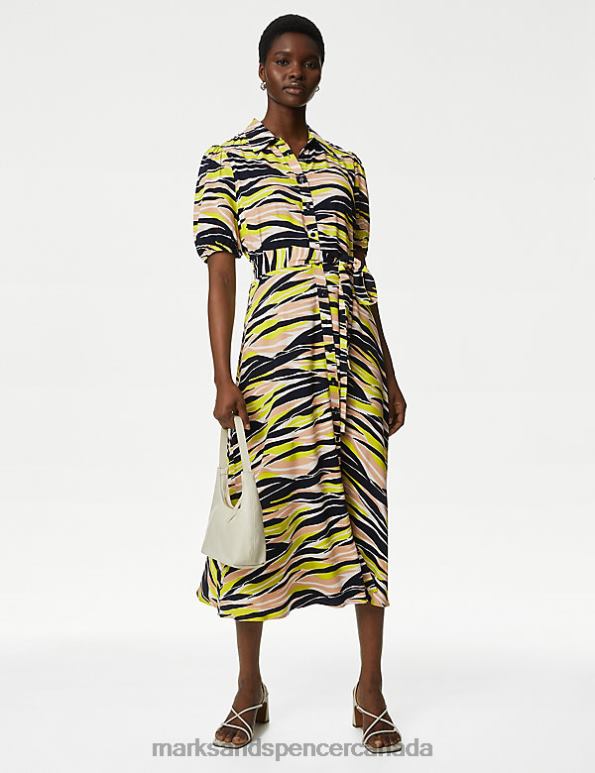 Marks and Spencer near me - Women Multi Clothing Marks & Spencer Printed Tie Waist Midi Shirt Dress 20VTD2135