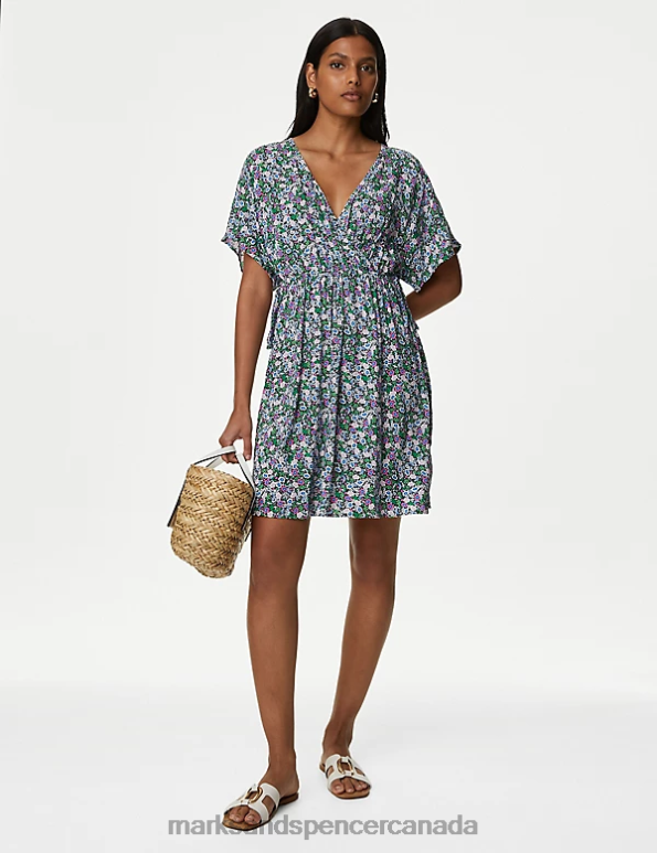 Marks and Spencer Canada - Women Multi Clothing Marks & Spencer Printed V-Neck Mini Waisted Dress 20VTD3017