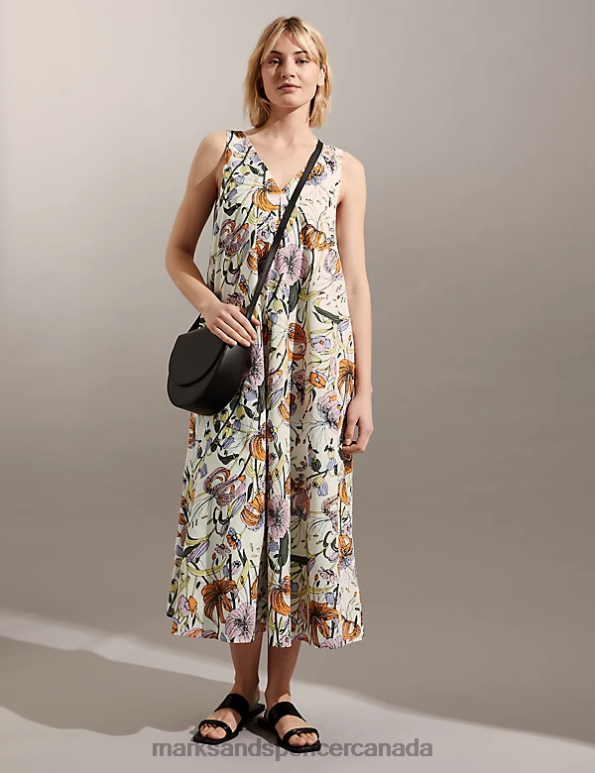 Women Multi Clothing Marks & Spencer Pure Cotton Floral V-Neck Midi Shift Dress 20VTD1071 - Marks and Spencer Canada locations