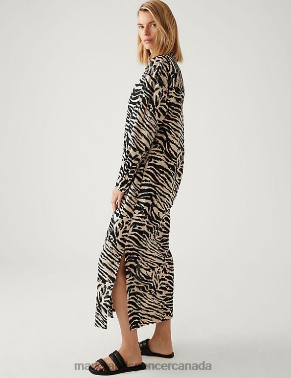 Women Natural Mix Clothing Marks & Spencer Pure Cotton Zebra Print Midaxi Shirt Dress 20VTD2761 - Marks and Spencer online