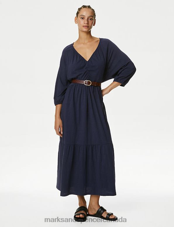 Marks and Spencer Canada - Women Navy Clothing Marks & Spencer Jersey V-Neck Midi Tiered Dress 20VTD1361